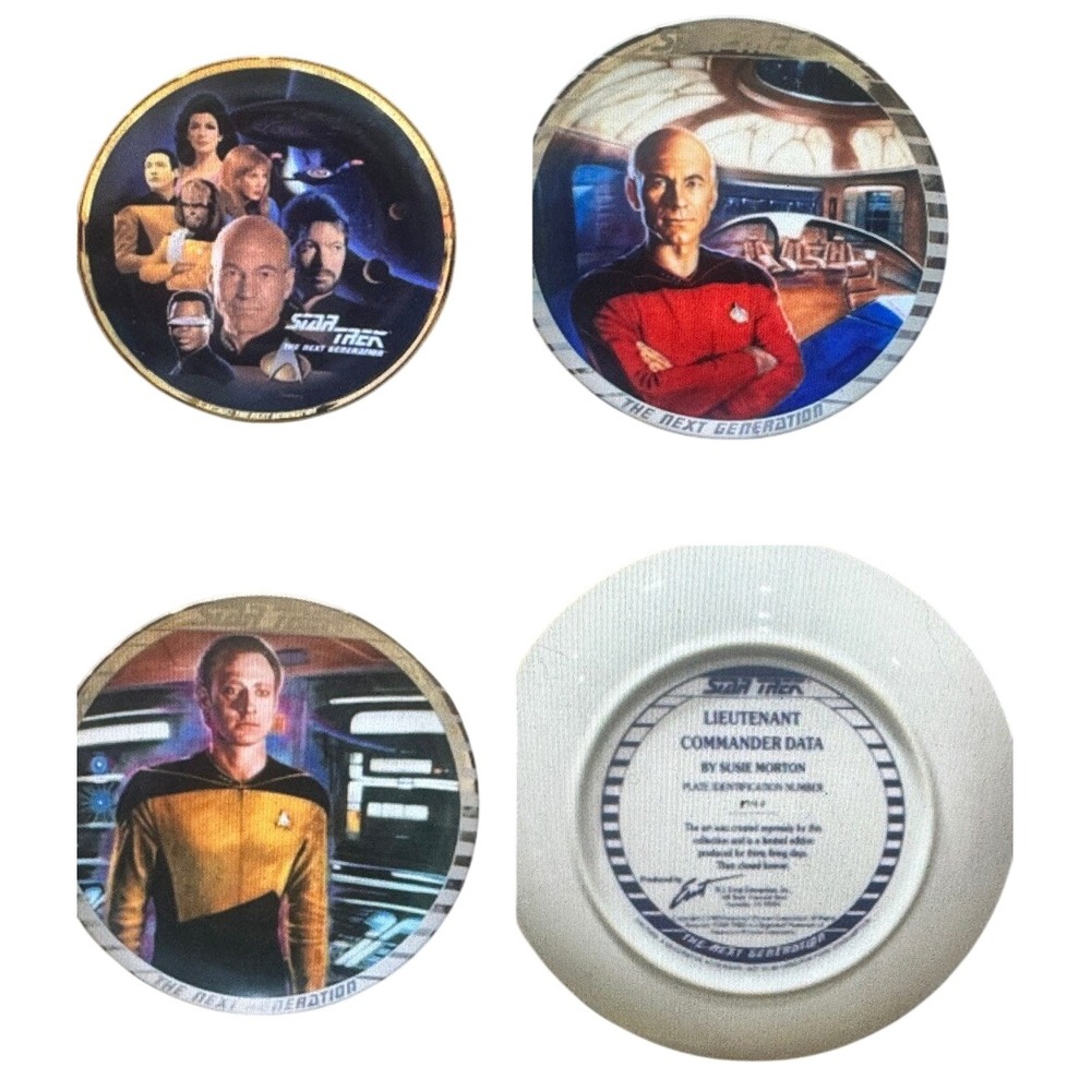 Star Trek The Next Generation Collector Plate 3 piece set Picard Data The Crew
